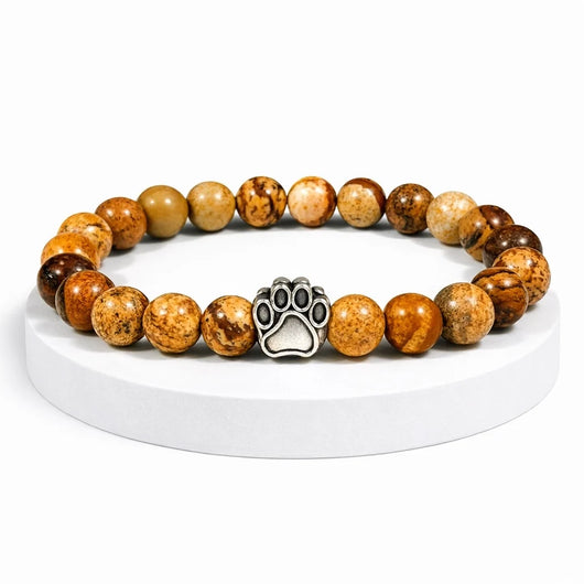 Bracelet Braise Pattes de Secours — perles jaspe paysage, breloque patte