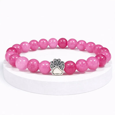 Bracelet Fuchsia Pattes de Secours — perles agate fuchsia, breloque patte