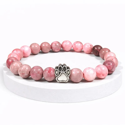 Bracelet Rose Pattes de Secours — perles rhodonite, breloque patte