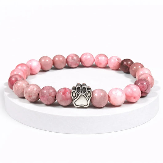 Bracelet Rose Pattes de Secours — perles rhodonite, breloque patte
