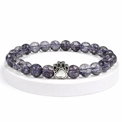 Bracelet Fumee Pattes de Secours — perles quartz fume craquele, breloque patte