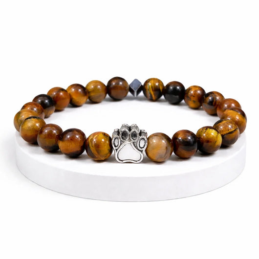 Bracelet Tigre Pattes de Secours — perles oeil de tigre, breloque patte